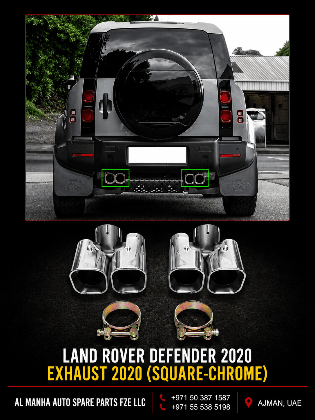 DEFENDER 2020 EXHAUST TIP ( square-chrome)