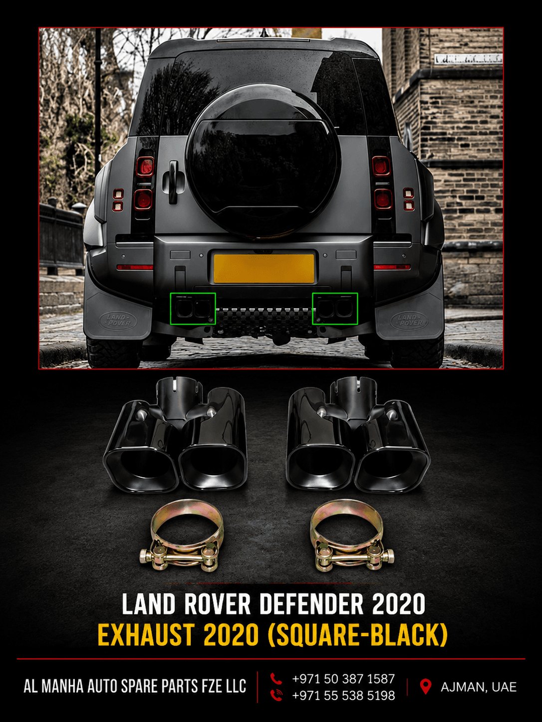 DEFENDER 2020 exhaust tip (square black)