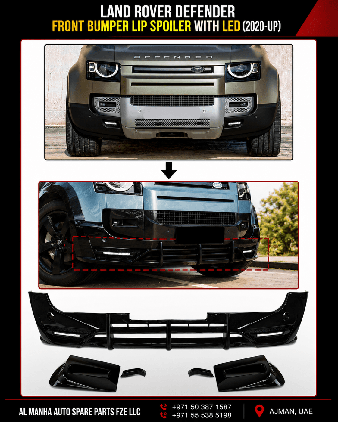 DEFENDER FRONT BUMPER LIP SPOILER WITH LED (2020-UP)