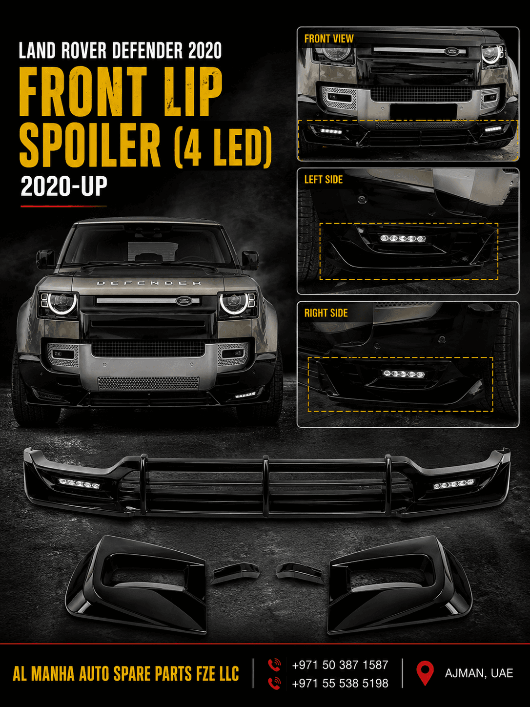 DEFENDER FRONT LIP SPOILER ( 4 LED) 2020-UP