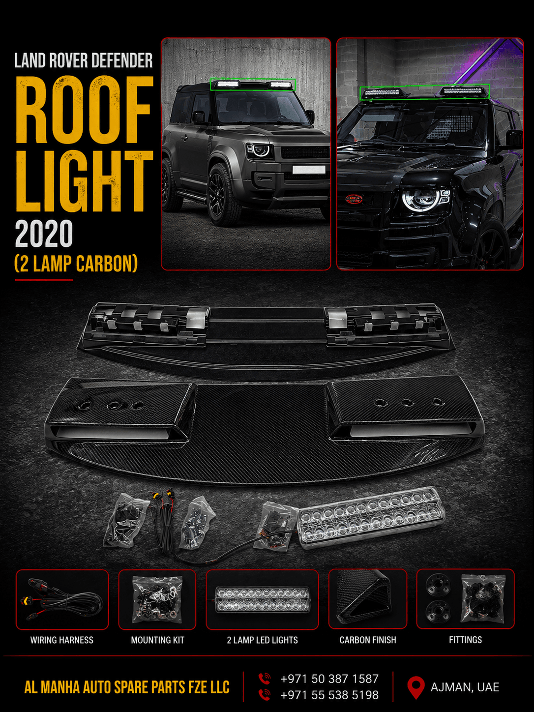 DEFENDER ROOF LIGHT ( 2 lamp carbon)
