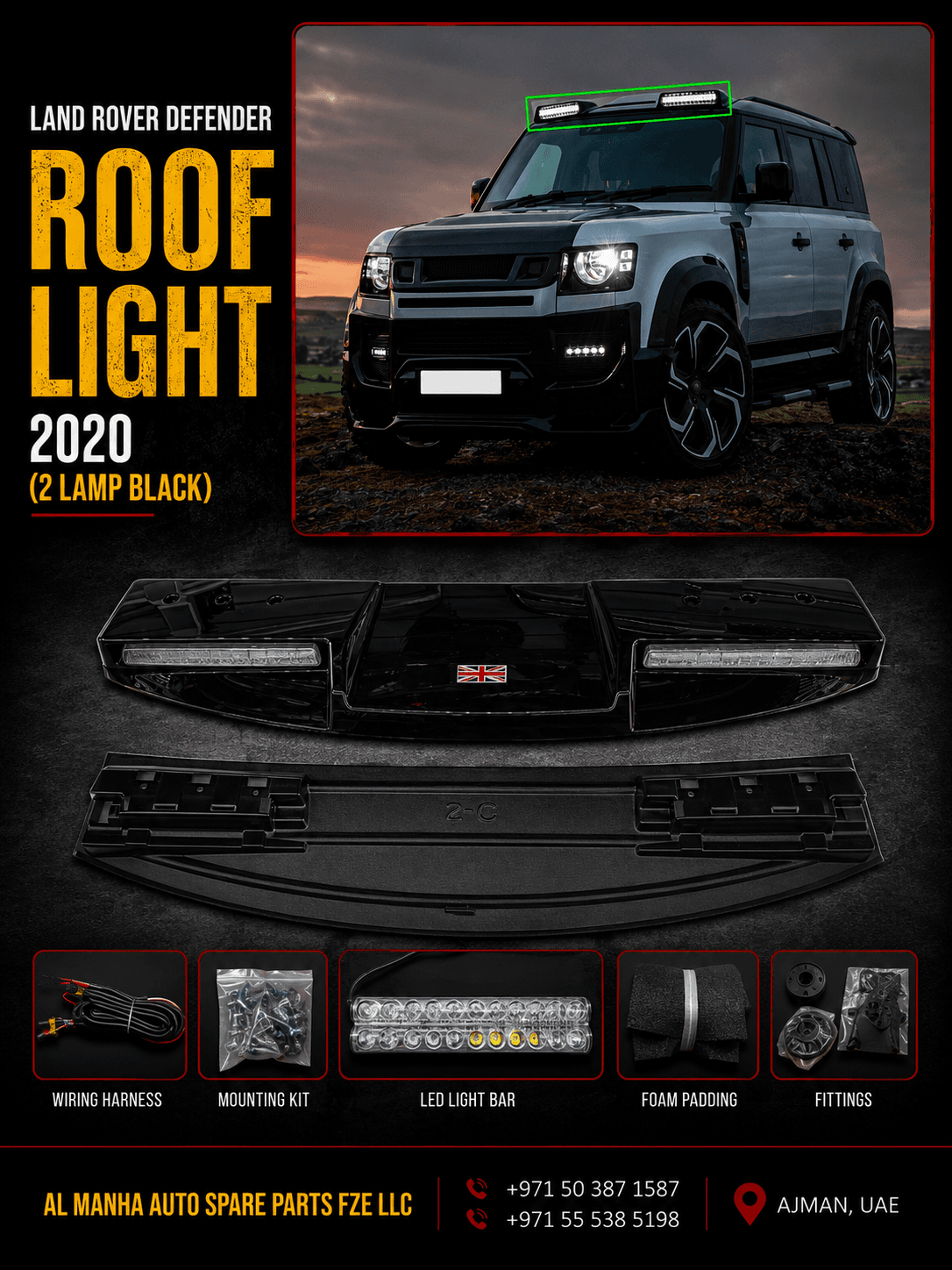 DEFENDER ROOF LIGHT 2020 ( 2 lamp black)