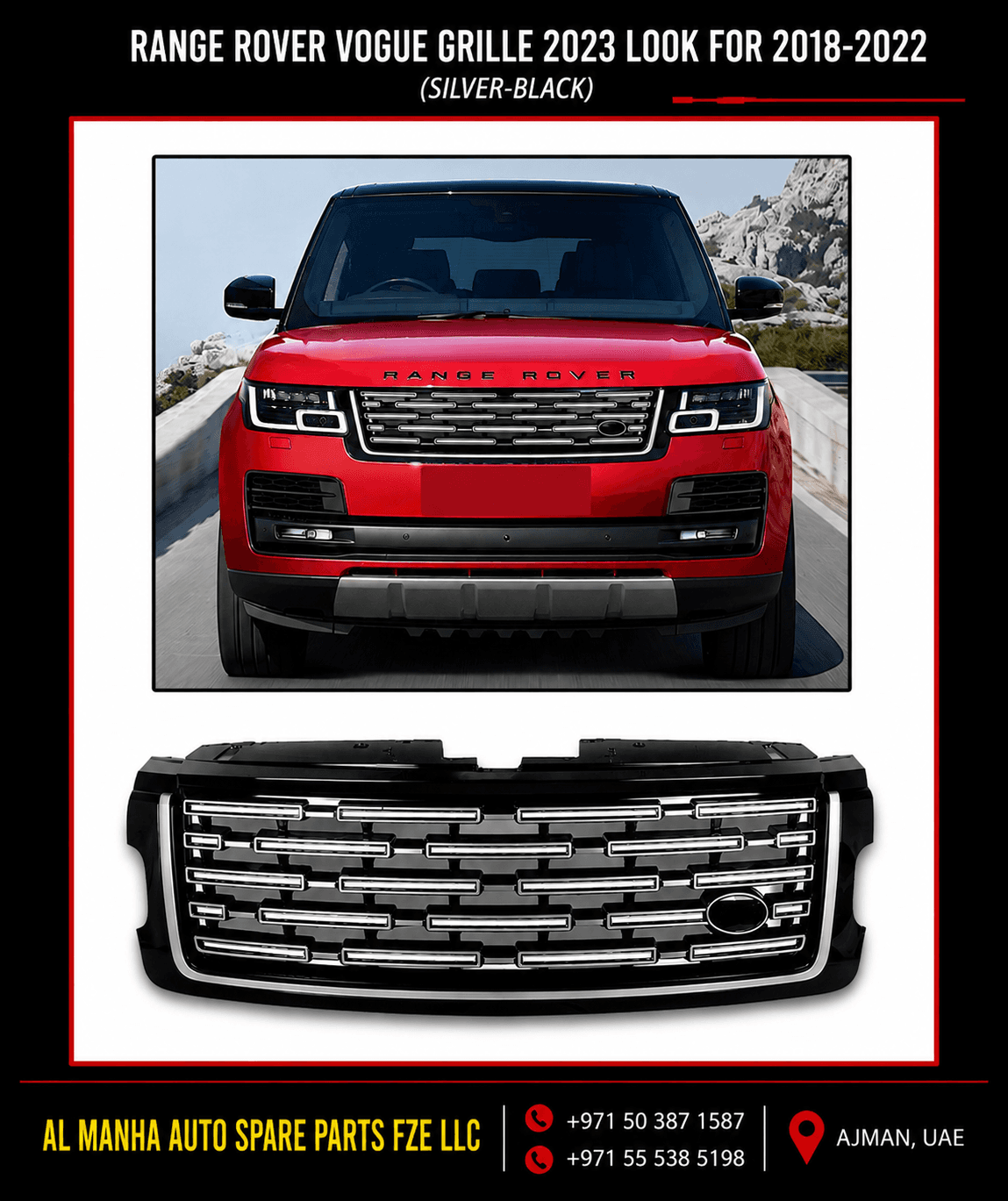 RANGE ROVER VOGUE GRILLE 2023 LOOK FOR 2018-2022 (SILVER-BLACK)