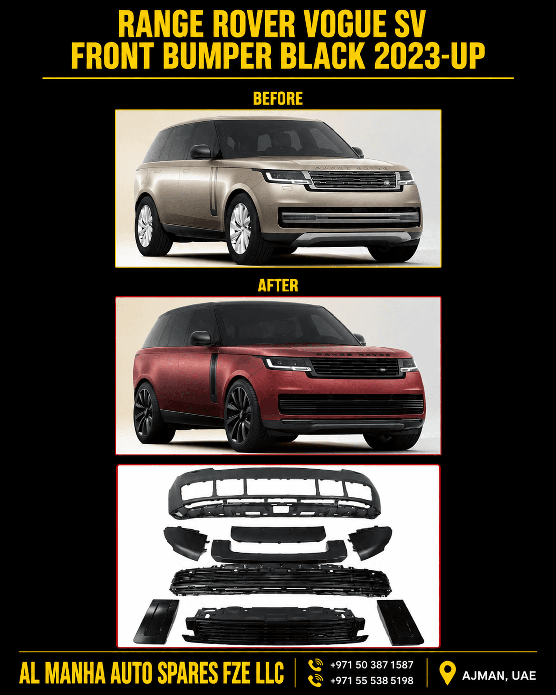 RANGE ROVER VOGUE SV FRONT BUMPER BLACK 2023-UP
