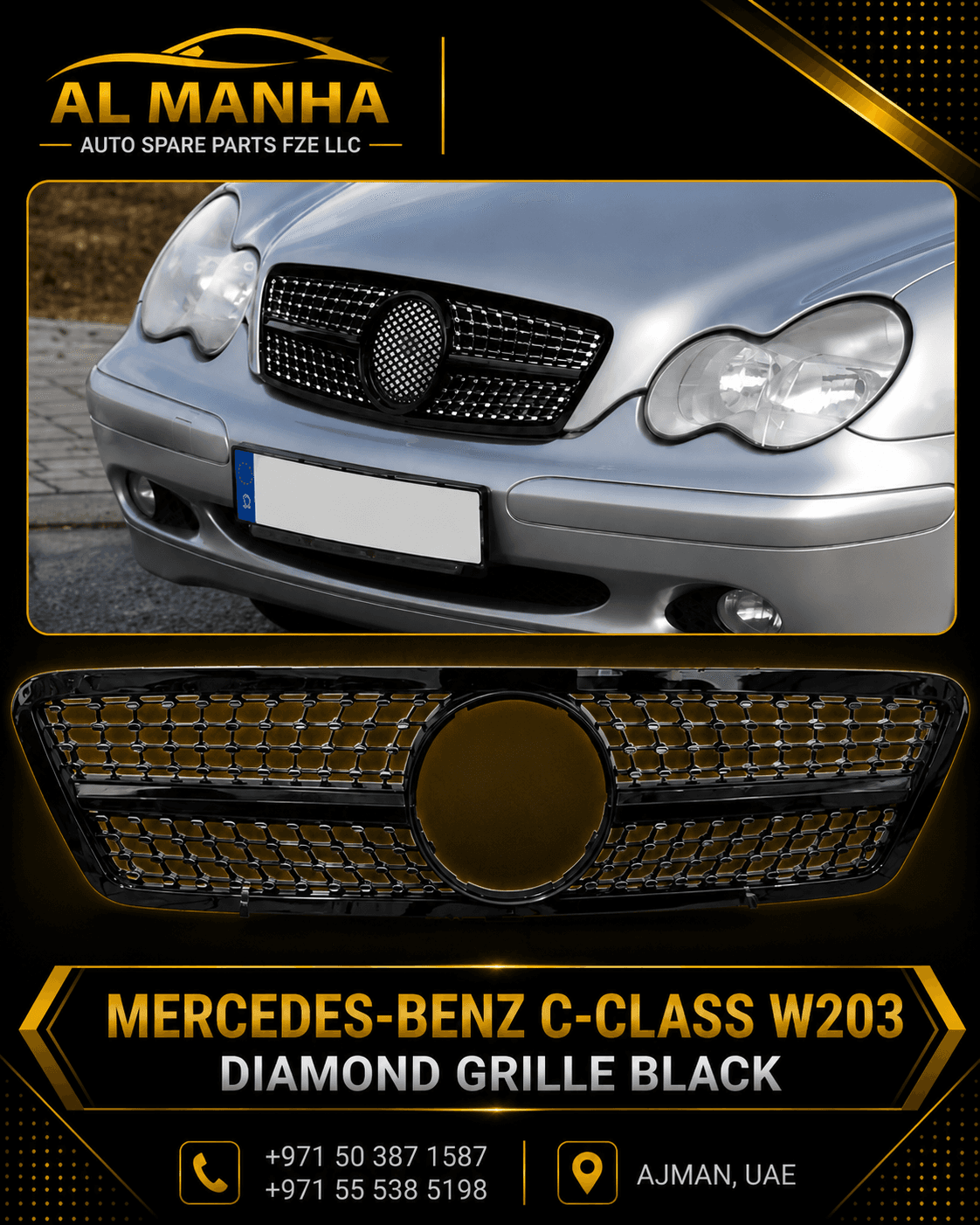 MERCEDES-BENZ C-CLASS W203 DIAMOND GRILLE BLACK