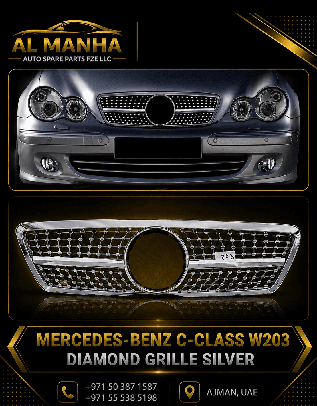 MERCEDES-BENZ C-CLASS W203 DIAMOND GRILLE SILVER