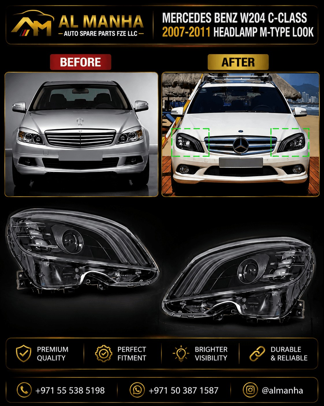 MERCEDES BENZ W204 C-CLASS 2007-2011 HEADLAMP M-TYPE LOOK