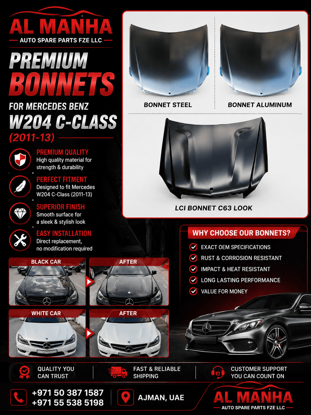 MERCEDES BENZ W204 C-CLASS BONNET(2011-13)