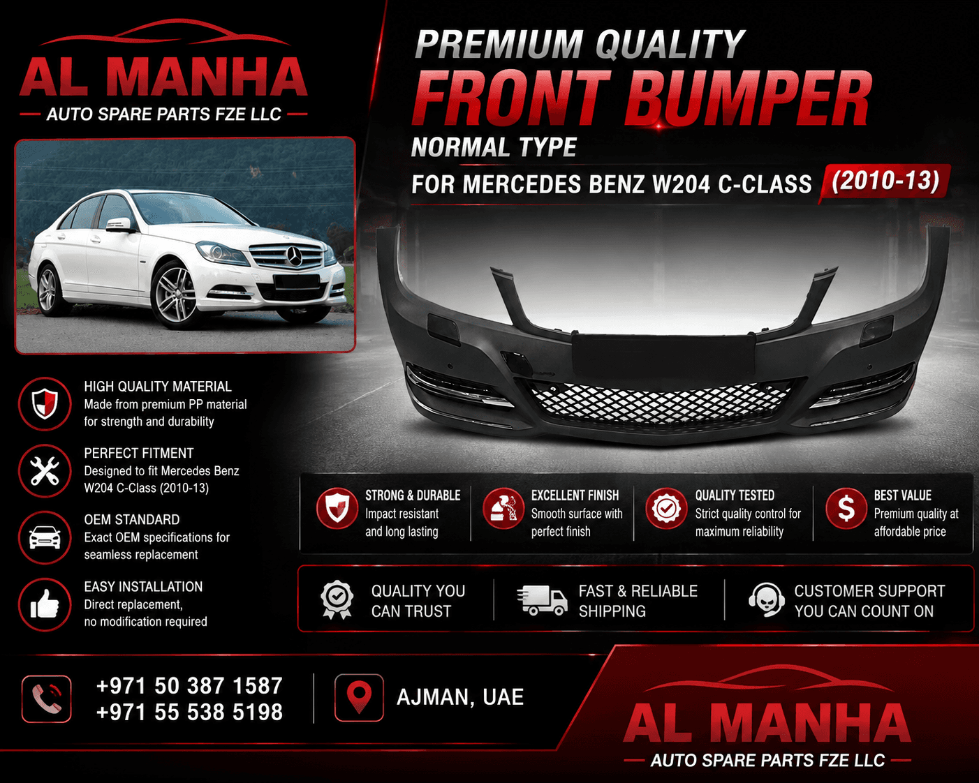 MERCEDES BENZ W204 C-CLASS FRONT BUMPER NORMAL TYPE(2010-13)