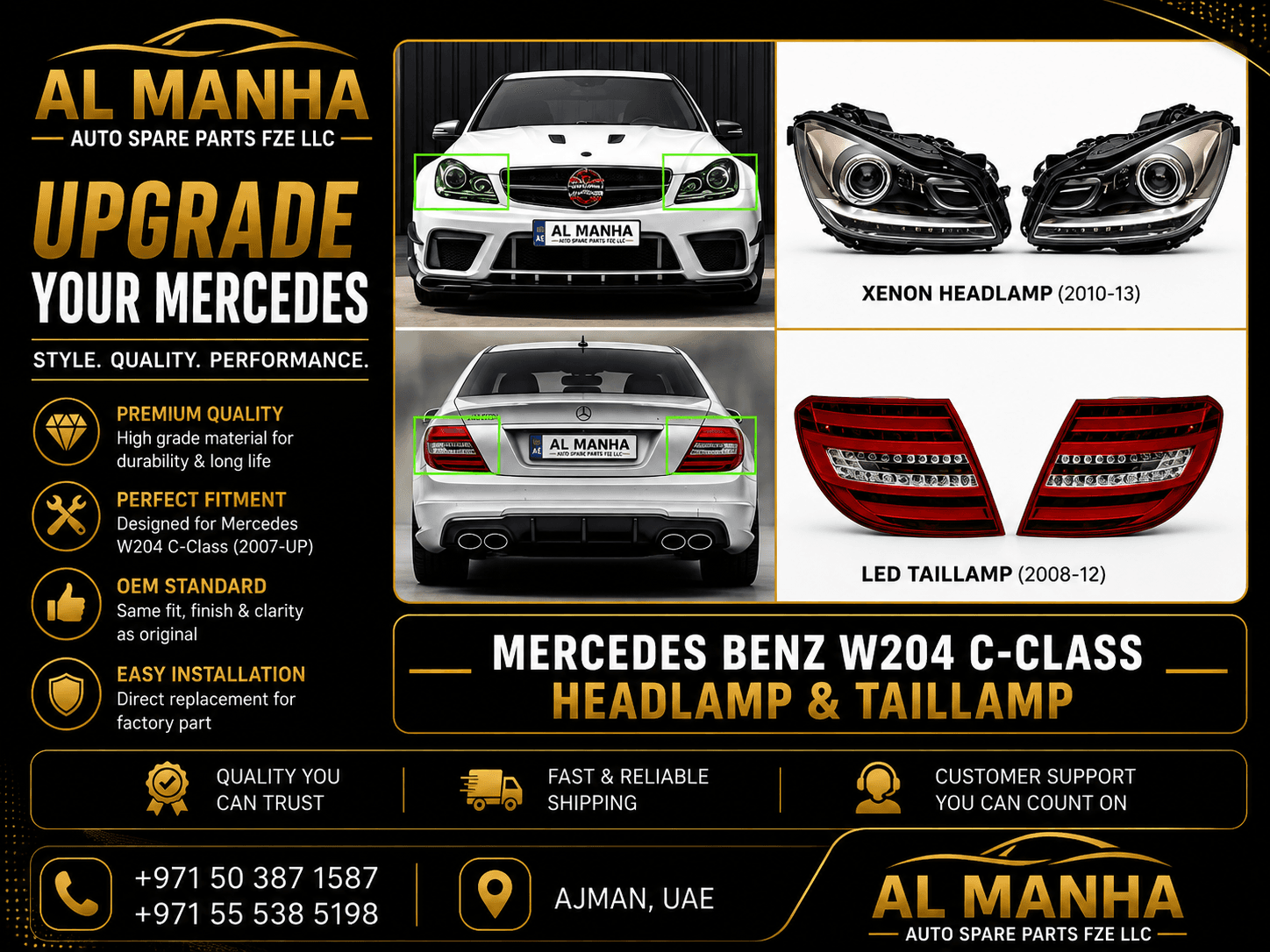 MERCEDES BENZ W204 C-CLASS HEADLAMP & TAILLAMP