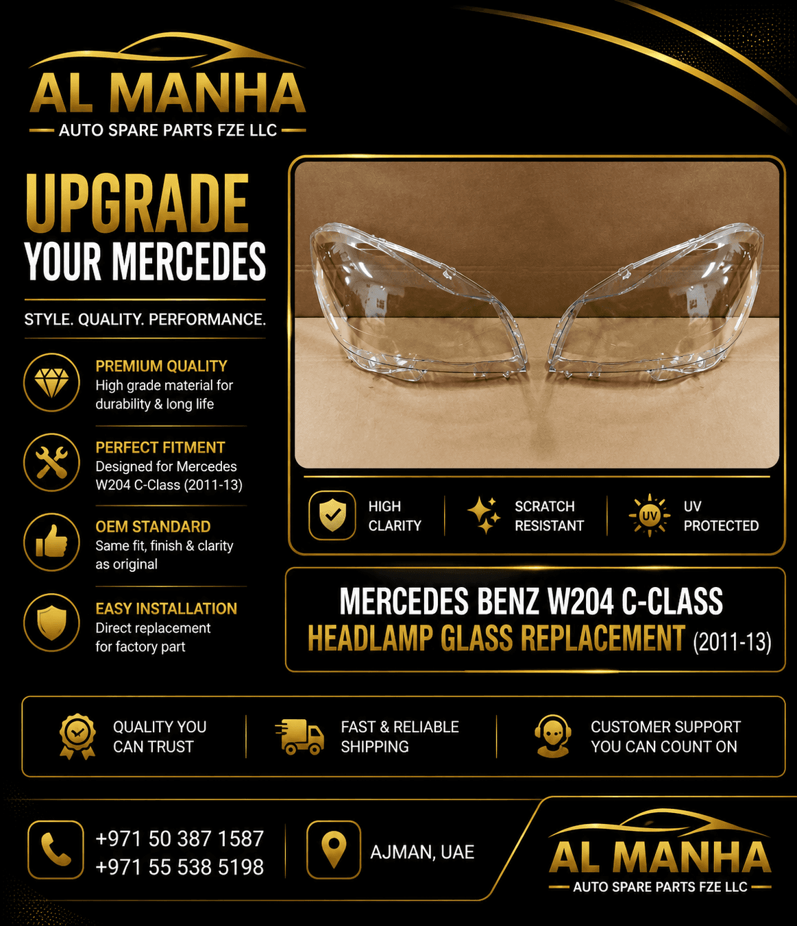 MERCEDES BENZ W204 C-CLASS HEADLAMP GLASS REPLACEMENT(2011-13)