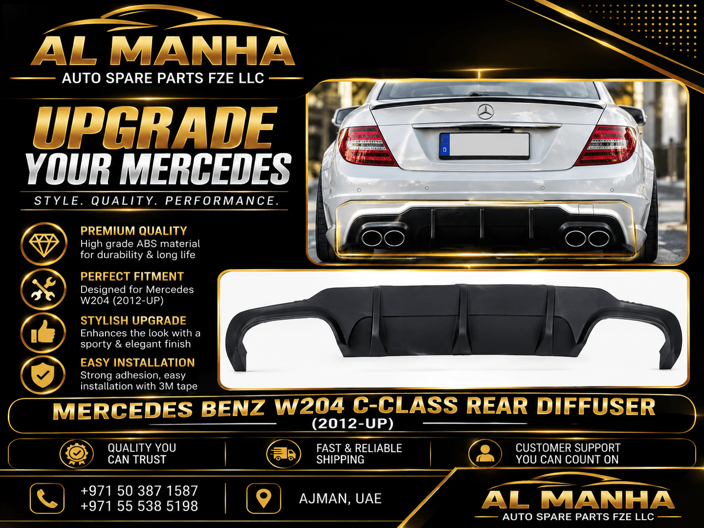 MERCEDES BENZ W204 C-CLASS REAR DIFFUSER(2012-UP)
