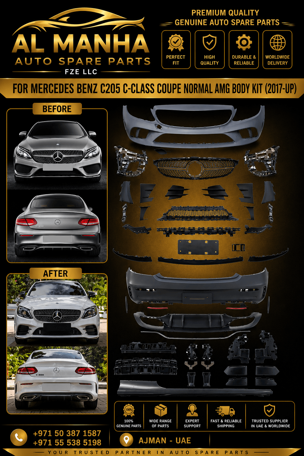FOR MERCEDES BENZ C205 C-CLASS COUPE NORMAL AMG BODY KIT (2017-UP)