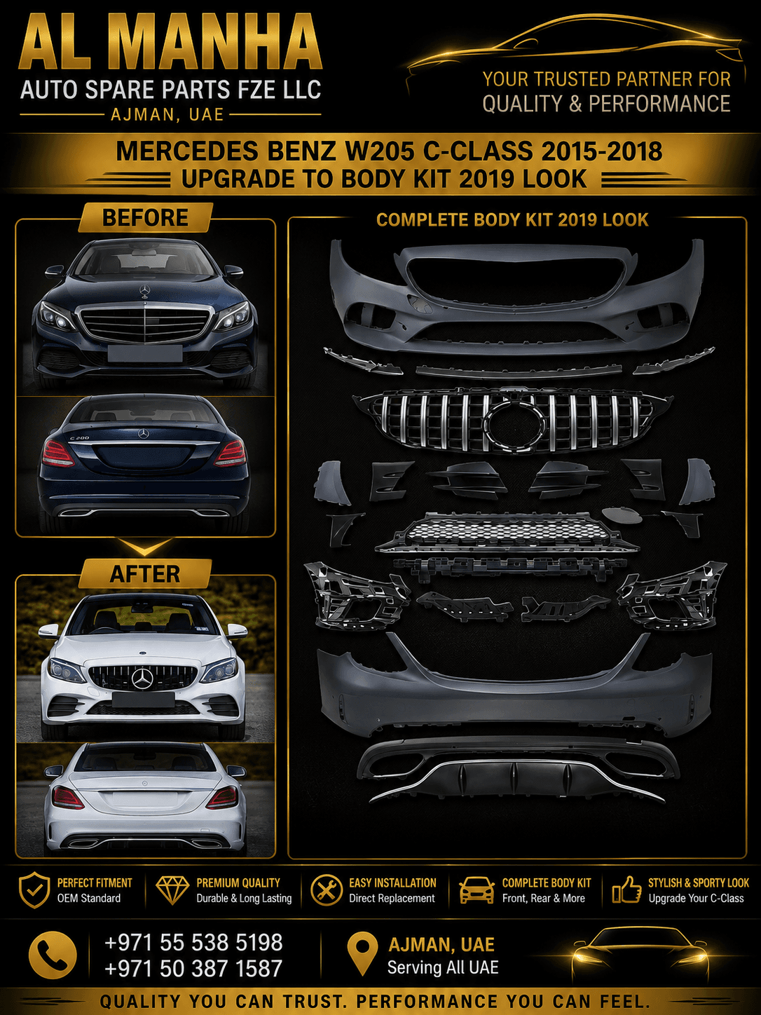MERCEDES BENZ W205 C-CLASS 2015-2018 UPGRADE TO BODY KIT 2019 LOOK