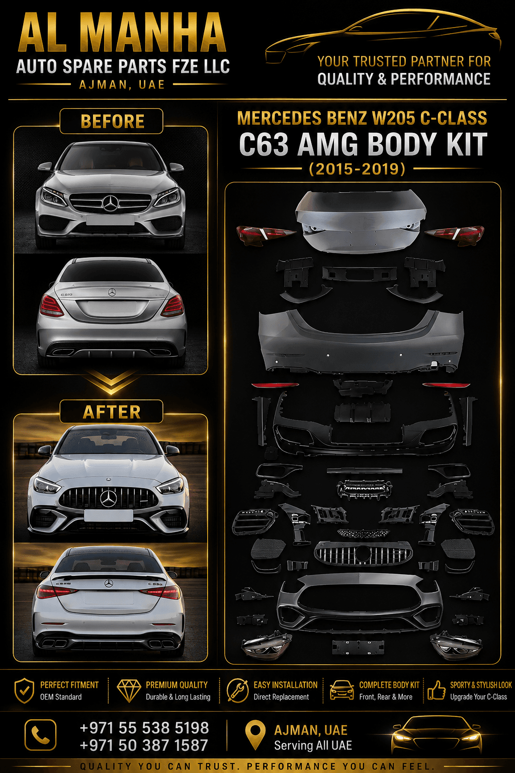 MERCEDES BENZ W205 C-CLASS 2015-2021 UPGRADE TO W206 C63 AMG BODY KIT