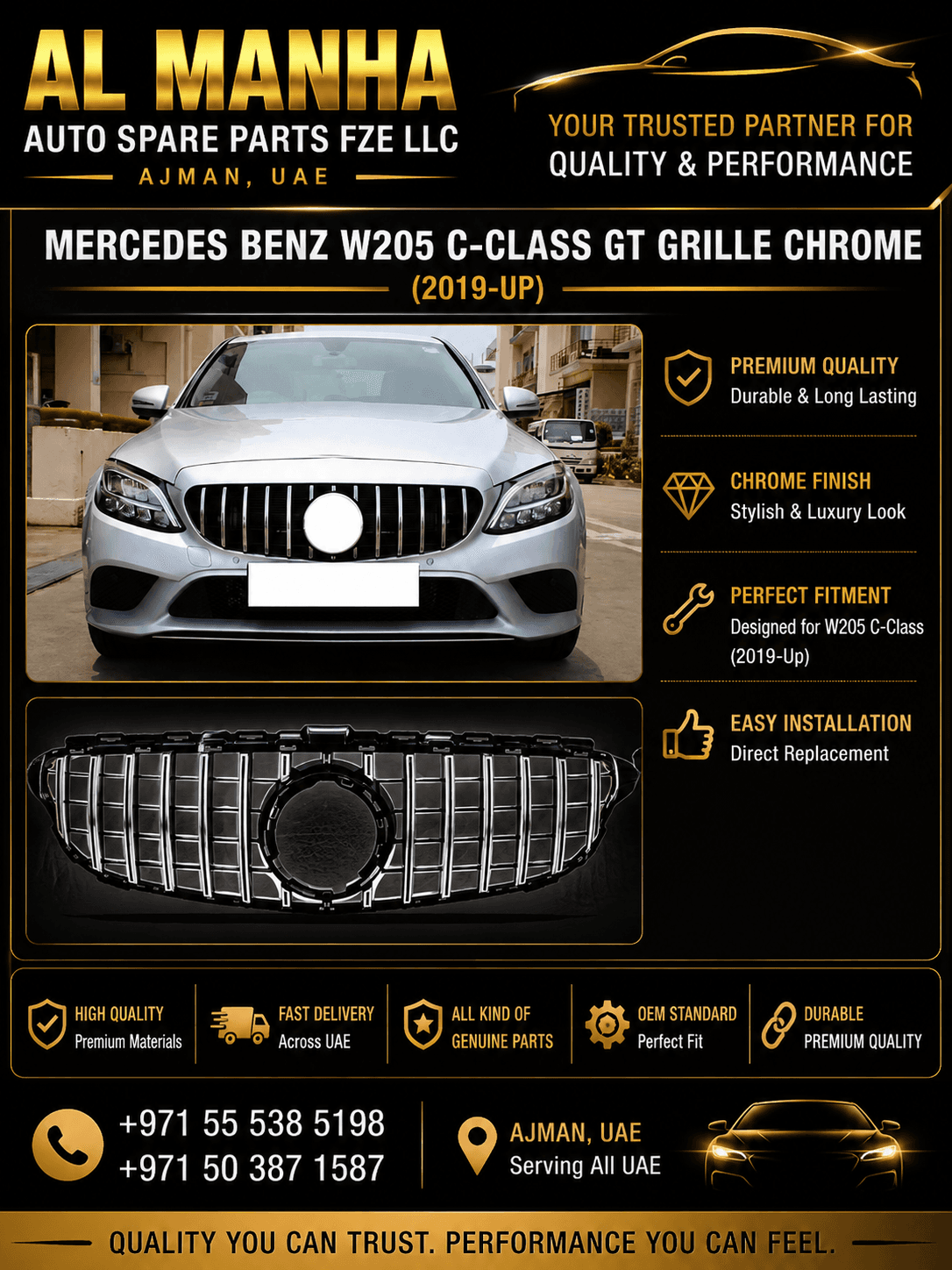 MERCEDES BENZ W205 C-CLASS CT GRILLE CHROME (2019-UP)