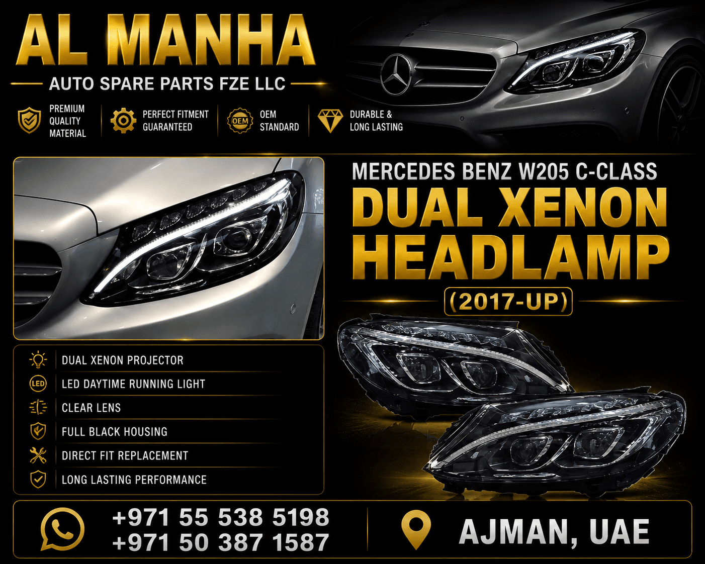 MERCEDES BENZ W205 C-CLASS DUAL XENON HEADLAMP(2017-UP)
