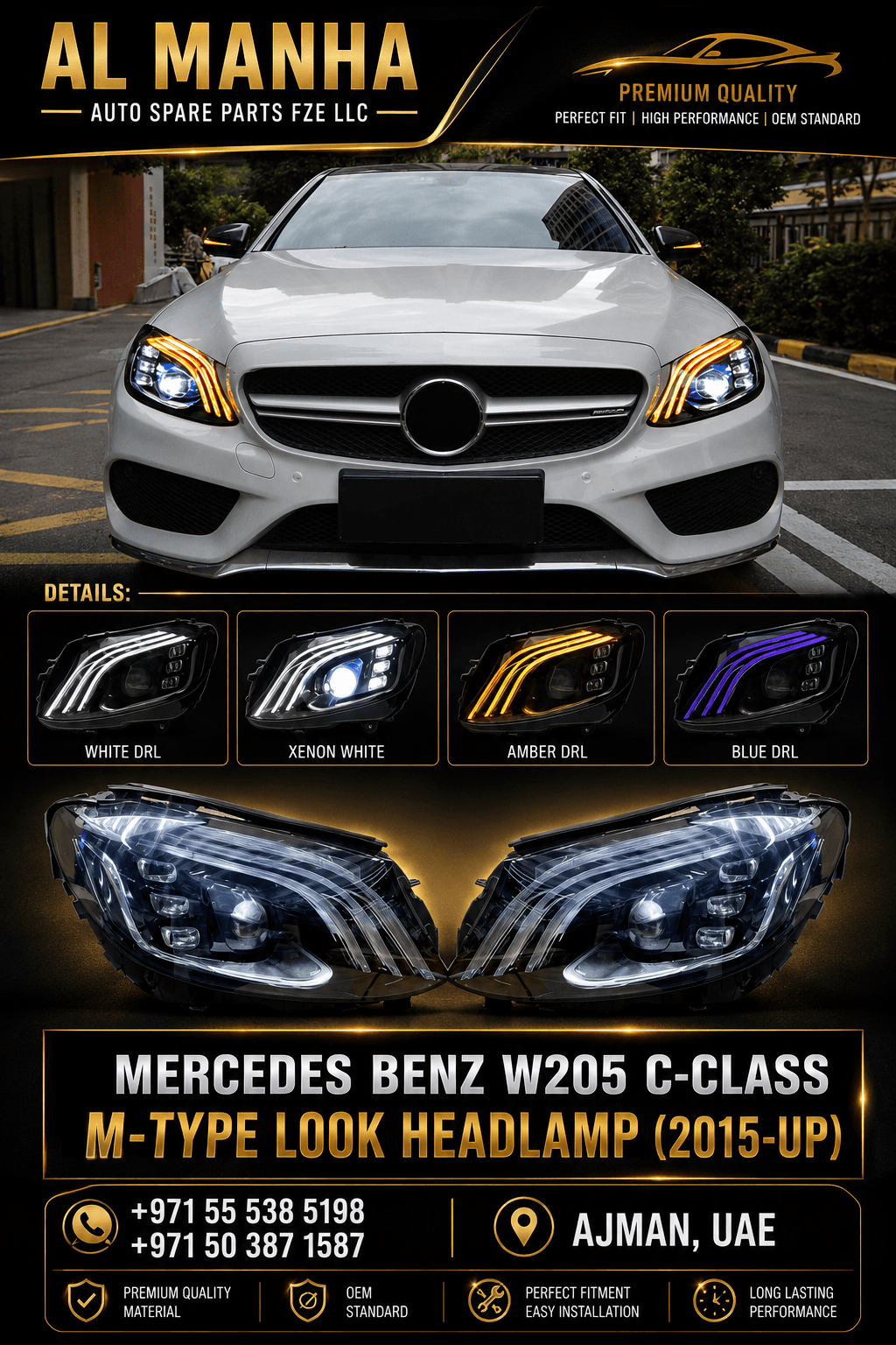 MERCEDES BENZ W205 C-CLASS M-TYPE LOOK HEADLAMP (2015-UP)