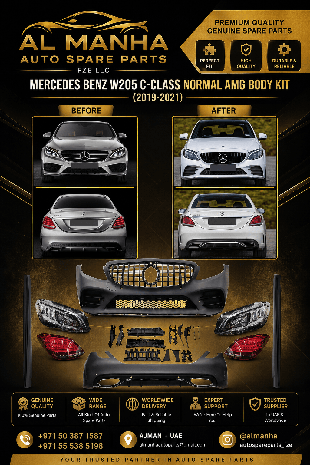 MERCEDES BENZ W205 C-CLASS NORMAL AMG BODY KIT (2019-2021)