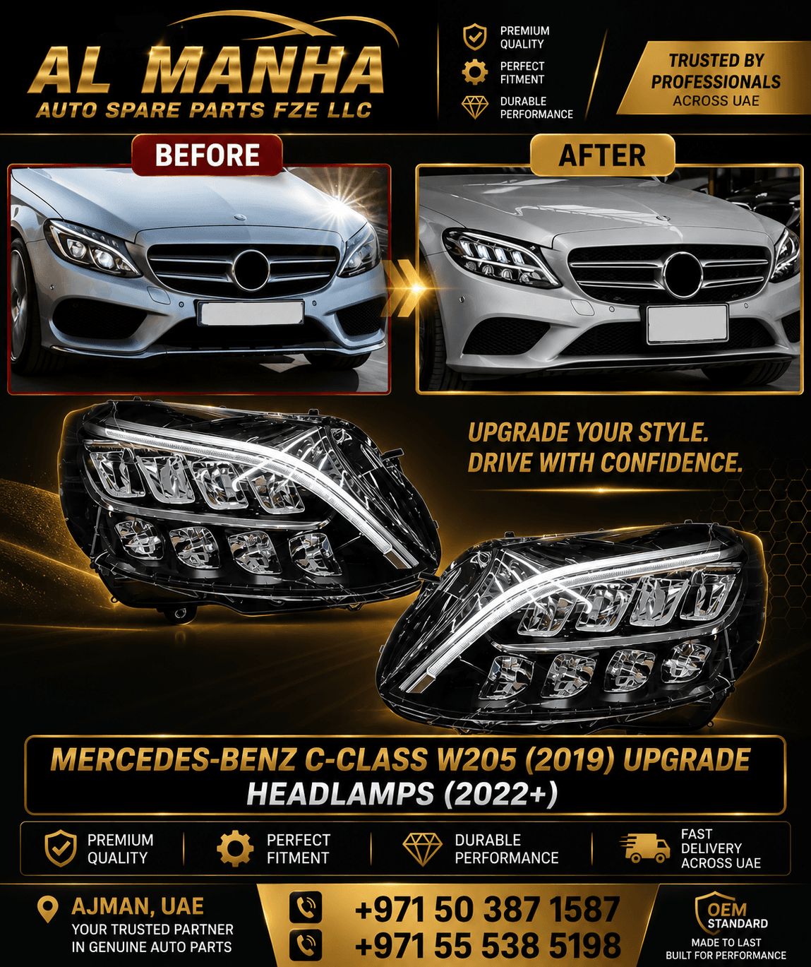 MERCEDES-BENZ C-CLASS W205 (2019) UPGRADE HEADLAMPS (2022+)