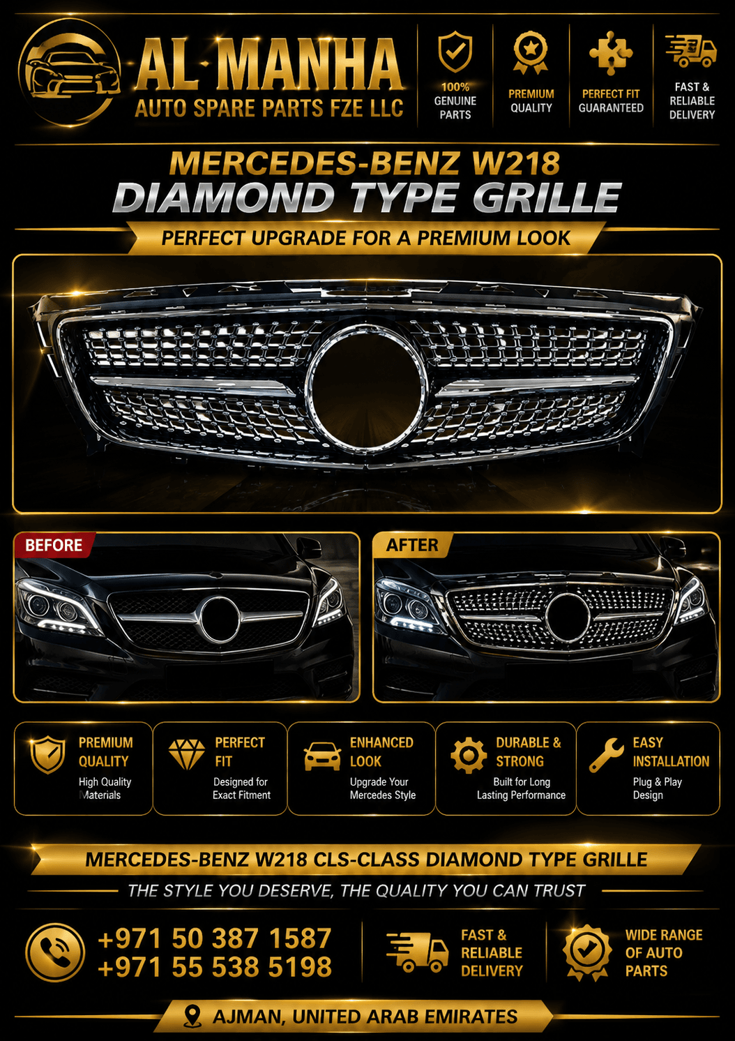 MERCEDES BENZ W218 DIAMOND TYPE GRILLE