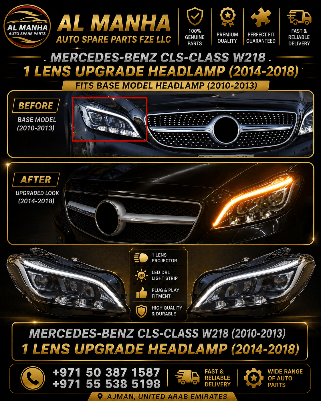 MERCEDES-BENZ CLS-CLASS W218 (2010-2013) 1 LENS UPGRADE HEADLAMP (2014-2018)