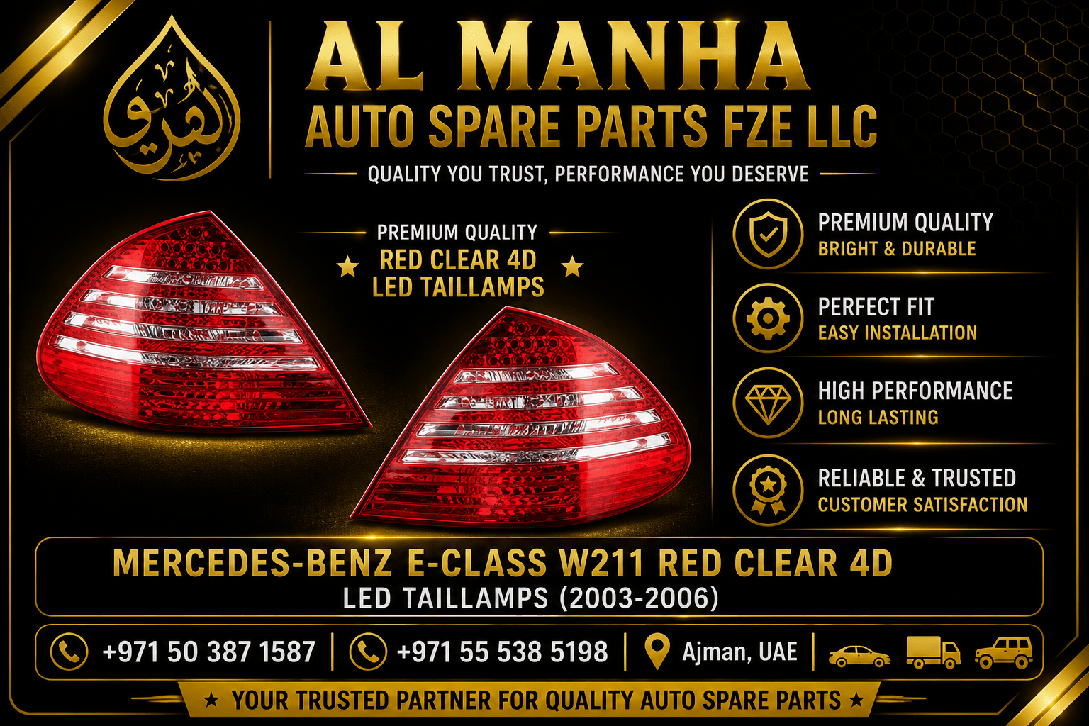 MERCEDES-BENZ E-CLASS W211 RED CLEAR 4D LED TAILLAMPS (2003-2006)