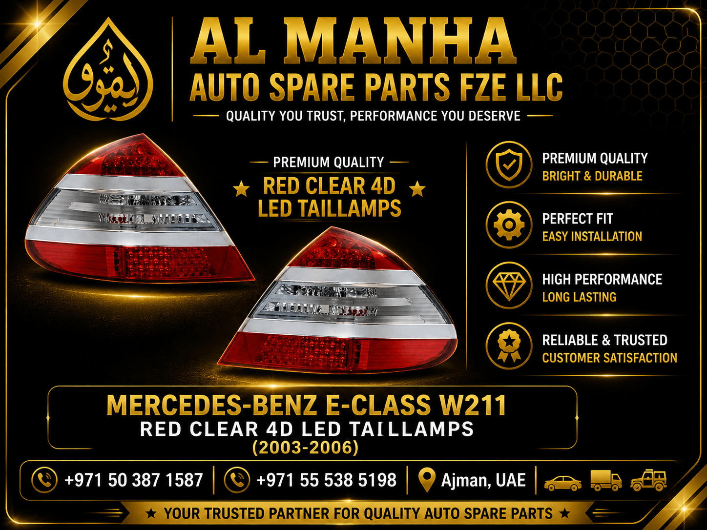 MERCEDES-BENZ E-CLASS W211 RED CLEAR LED TAILLAMPS (2003-2006)