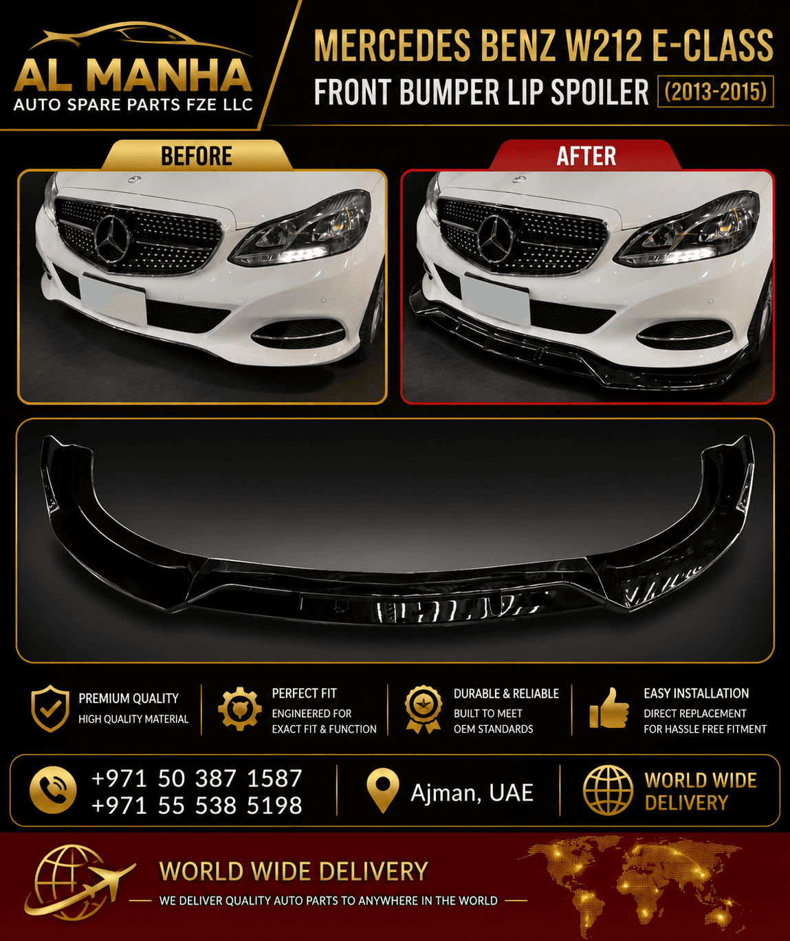 MERCEDES BENZ W212 E-CLASS FRONT BUMPER LIP SPOILER (2013-2015)