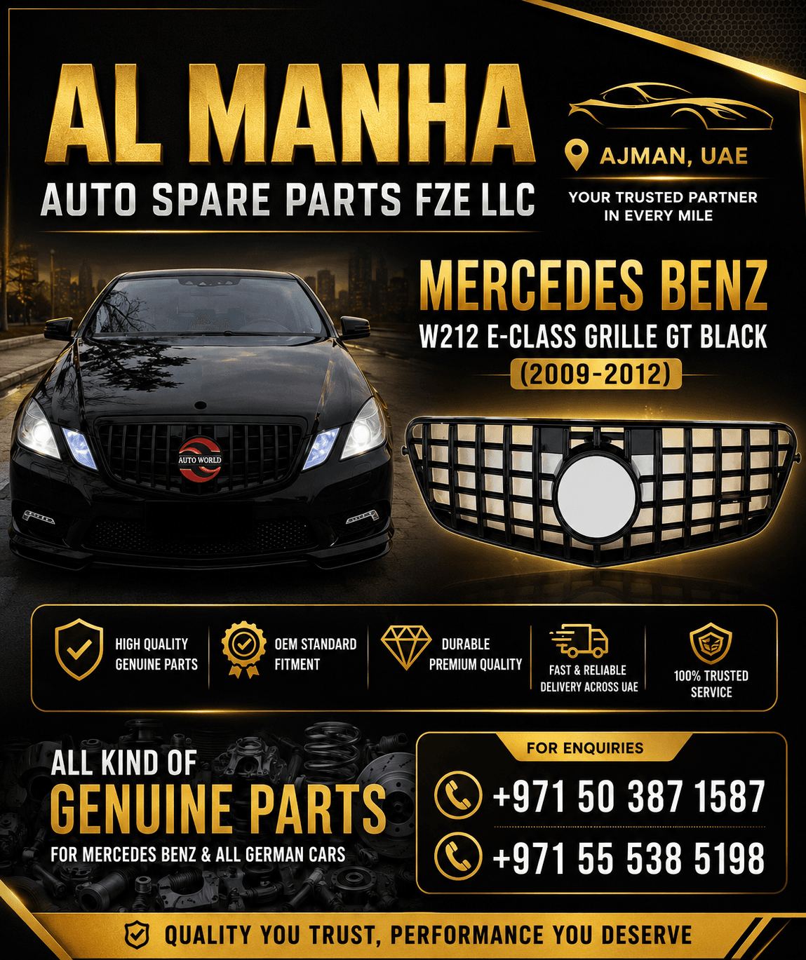 MERCEDES BENZ W212 E-CLASS GRILLE GT BLACK (2009-2012)
