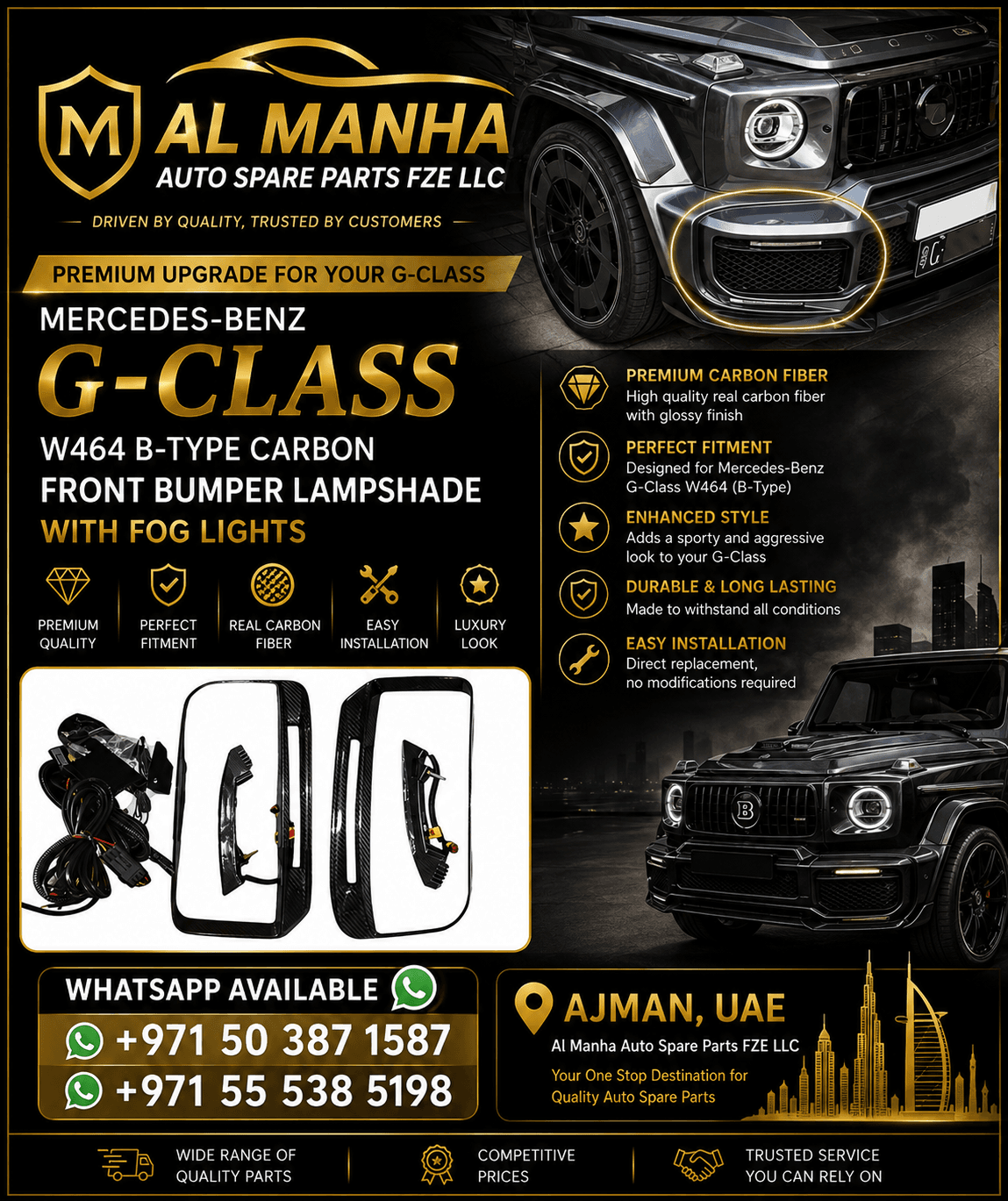 MERCEDES-BENZ G-CLASS W464 B-TYPE CARBON FRONT BUMPER LAMPSHADE WITH FOG LIGHTS
