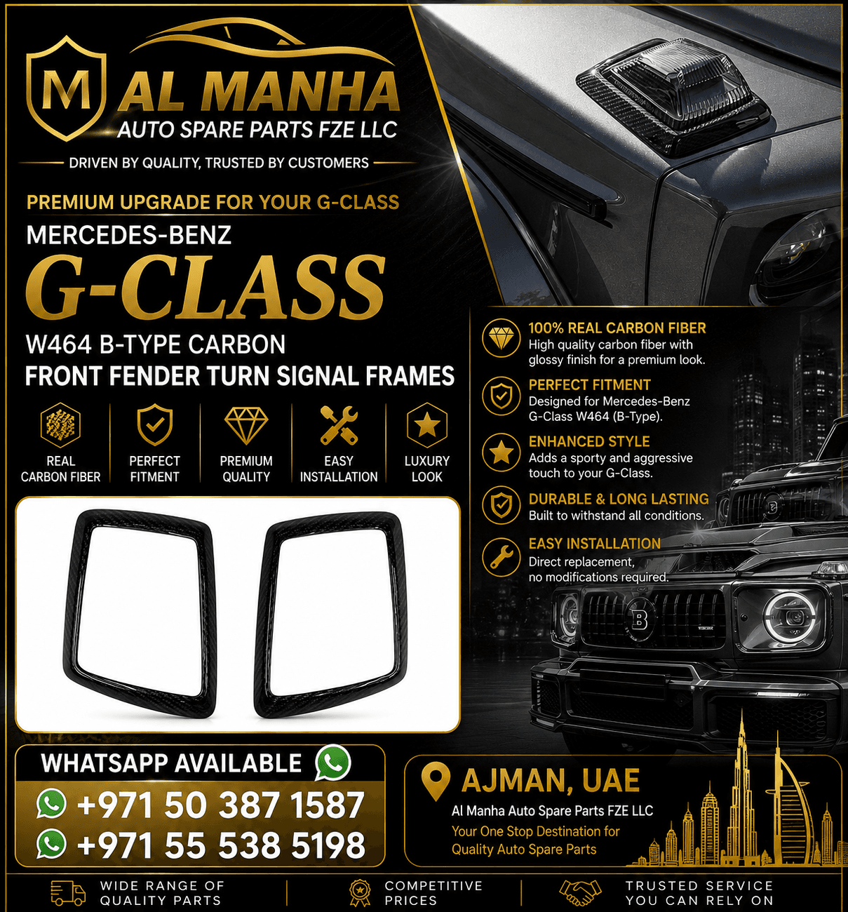 MERCEDES-BENZ G-CLASS W464 B-TYPE CARBON FRONT FENDER TURN SIGNAL FRAMES