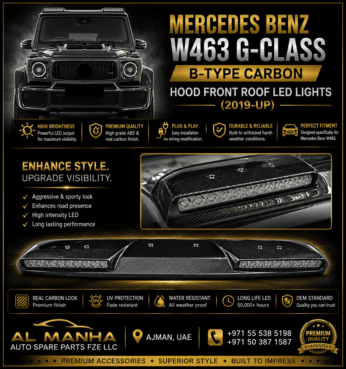 MERCEDES BENZ W463 G-CLASS B-TYPE CARBON HOOD FRONT ROOF LED LIGHTS (2019-UP)