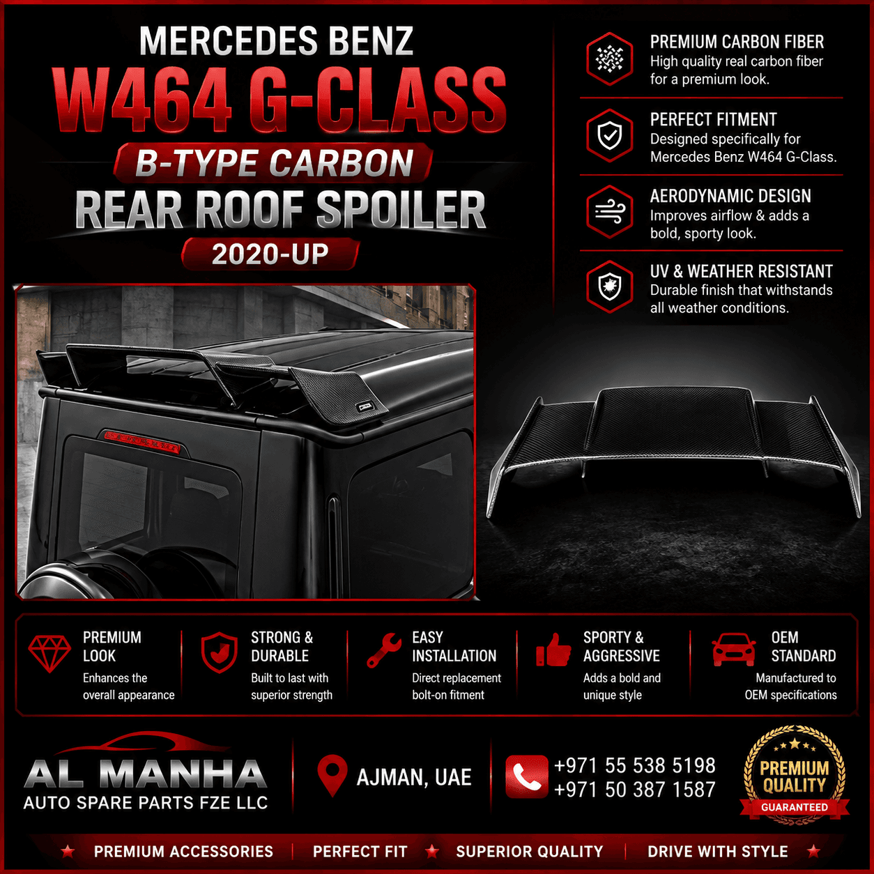 MERCEDES BENZ W463 G-CLASS B-TYPE CARBON REAR ROOF SPOILER (2019-UP)