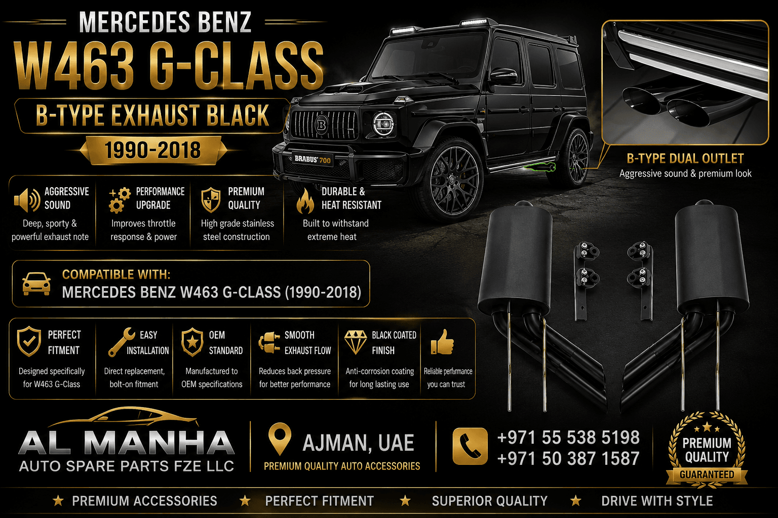 MERCEDES BENZ W463 G-CLASS B-TYPE EXHAUST BLACK (1990-2018)