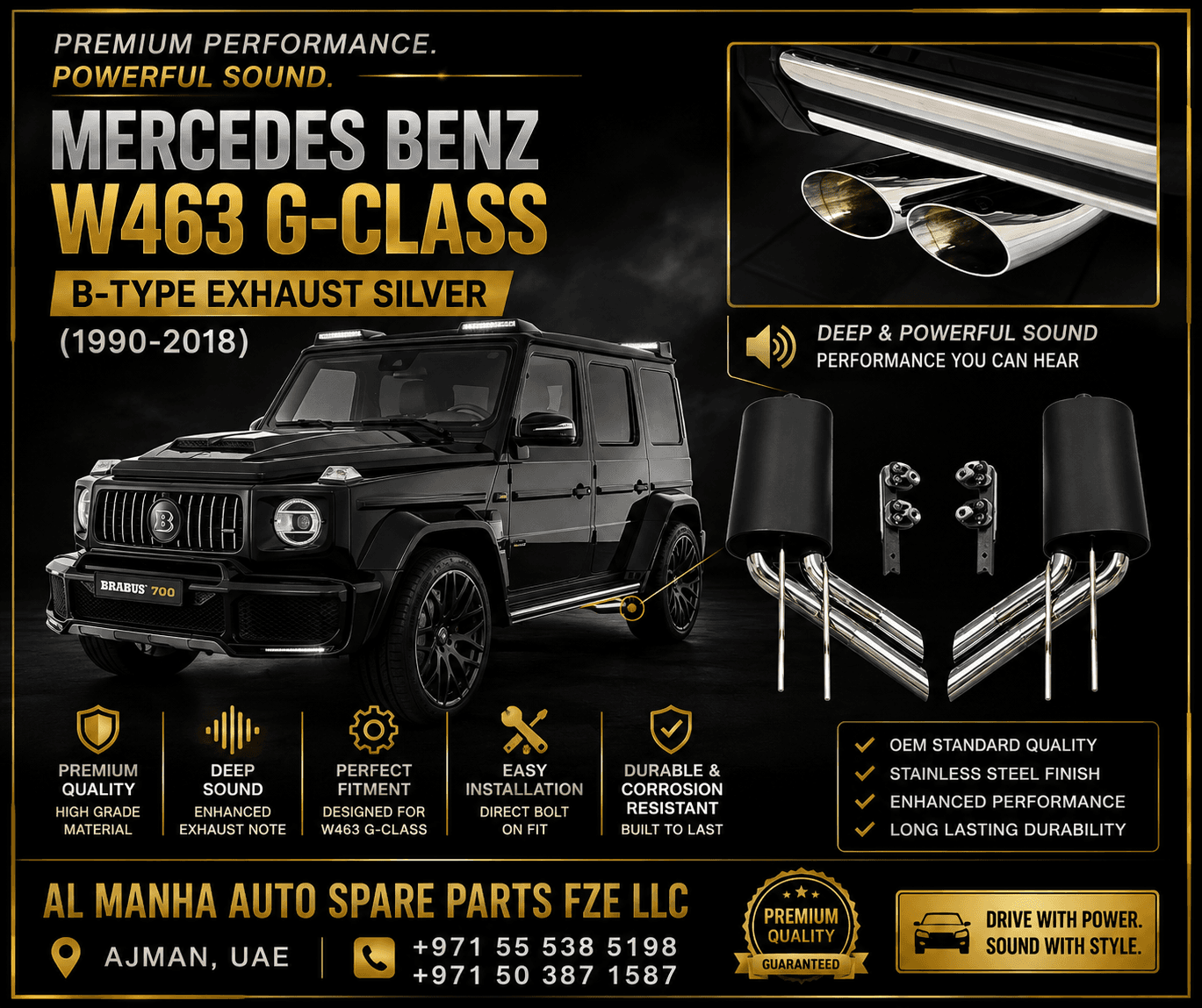 MERCEDES BENZ W463 G-CLASS B-TYPE EXHAUST SILVER (1990-2018)