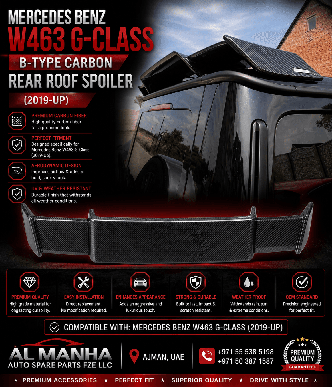 MERCEDES BENZ W463 G-CLASS B-TYPE HOOD ATTACHMENT CARBON (2019-UP)