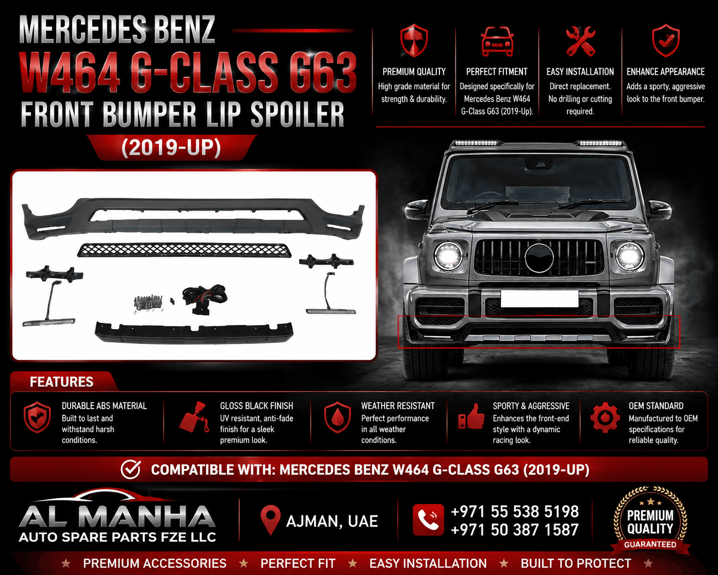 MERCEDES BENZ W464 G-CLASS G63 FRONT BUMPER LIP SPOILER (2019-UP)