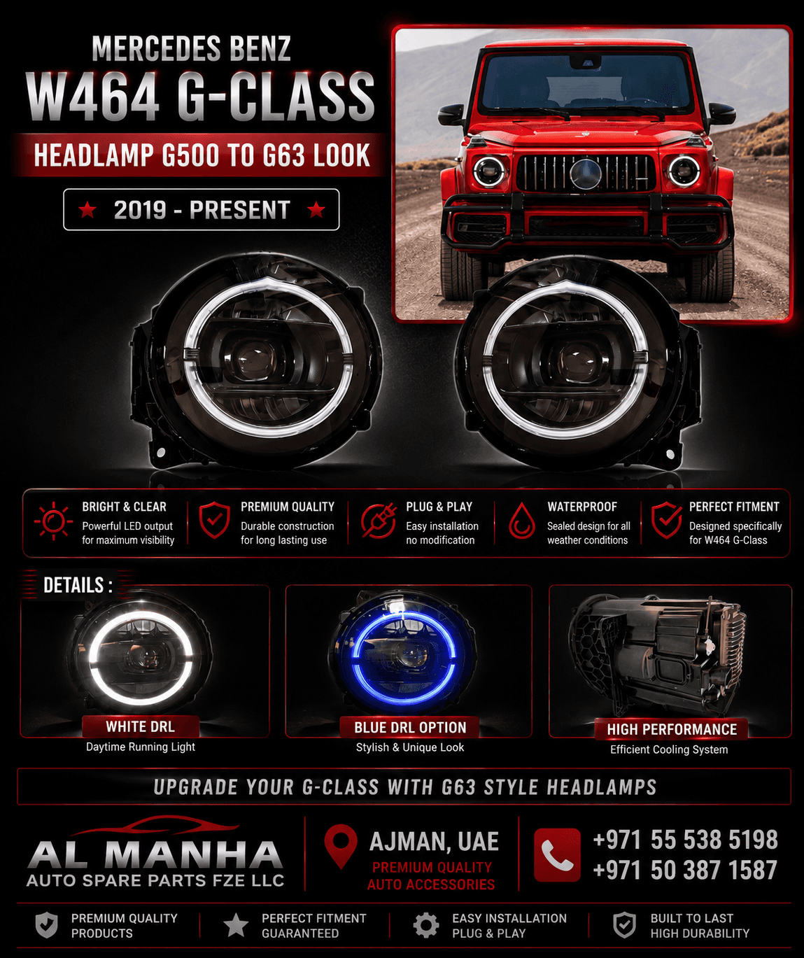 MERCEDES BENZ W464 G-CLASS HEADLAMP G500 TO G63 LOOK 2019 - PRESENT