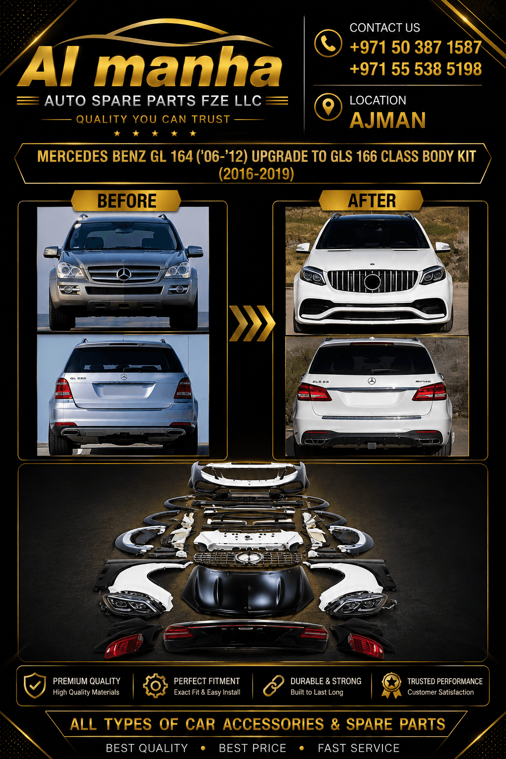 MERCEDES BENZ GL 164 (_06-_12) UPGRADE TO GLS 166 GLS63 BODY KIT (2016-2019)