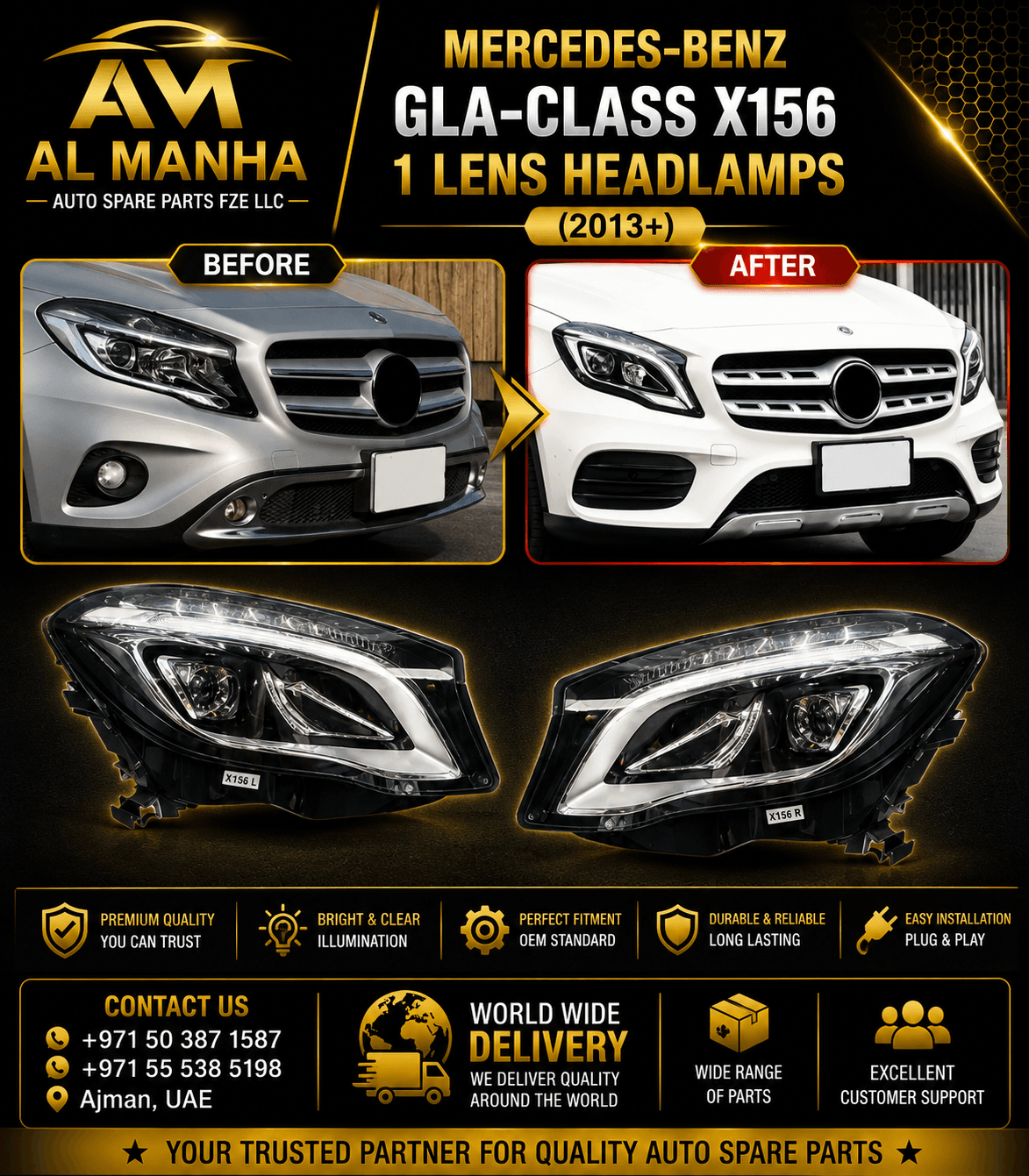 MERCEDES-BENZ GLA-CLASS X156 1 LENS HEADLAMPS (2013+)