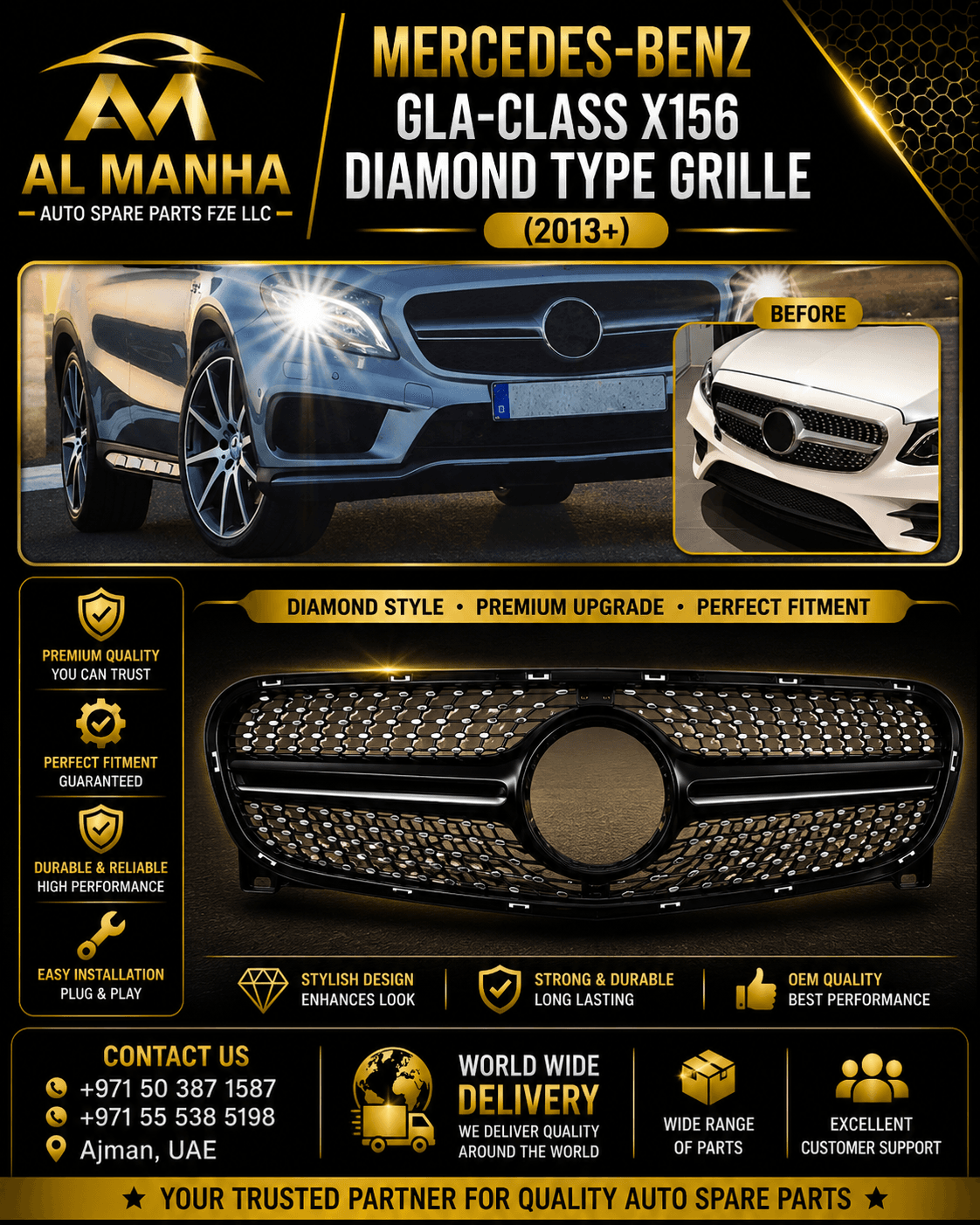 MERCEDES-BENZ GLA-CLASS X156 DIAMOND TYPE GRILLE (2013+)