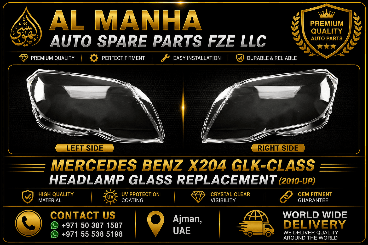 MERCEDES BENZ X204 GLK-CLASS HEADLAMP GLASS REPLCAMENT(2010-UP)
