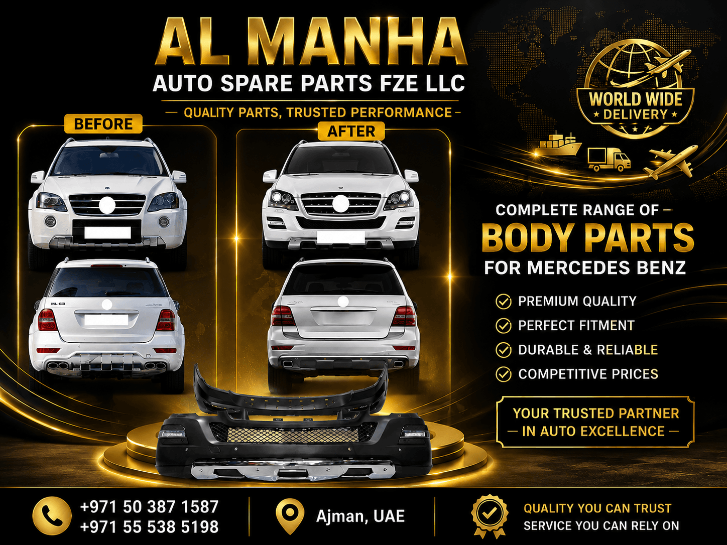 MERCEDES BENZ W164 ML-CLASS FRONT & REAR BUMPER (2009-2012)
