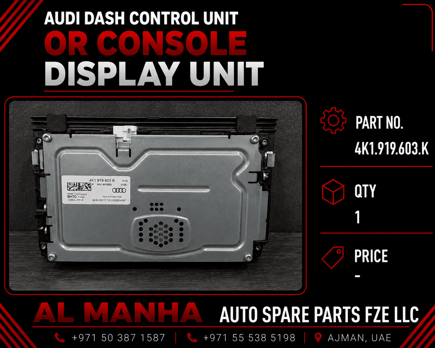 AUDI Dash Control Unit or Console Display Unit