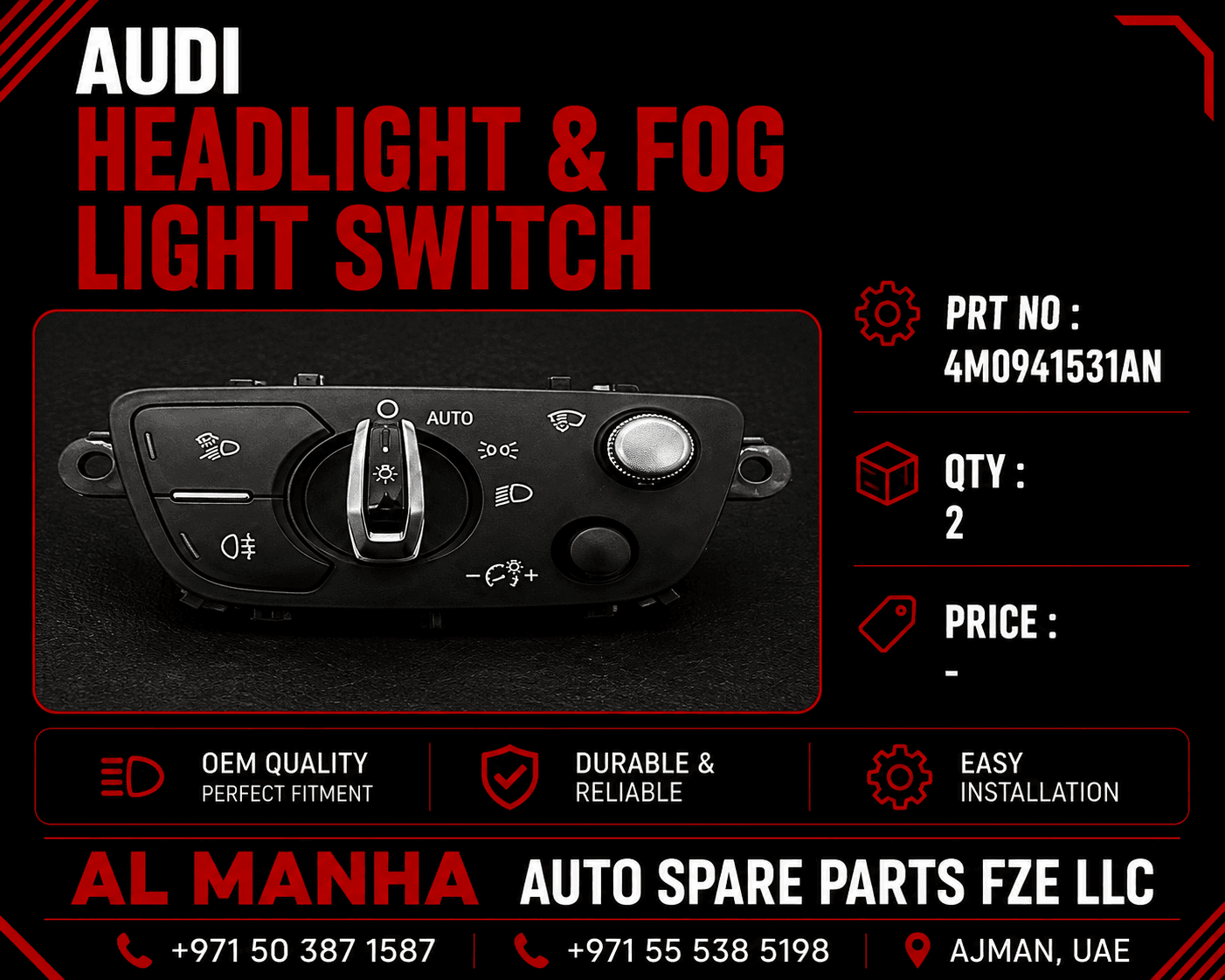 AUDI HEADLIGHT AND FOG LIGHT SWITCH