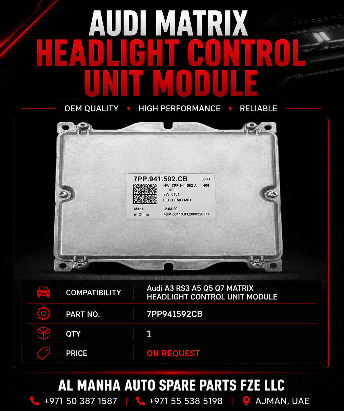 Audi A3 RS3 A5 Q5 Q7 MATRIX HEADLIGHT CONTROL UNIT MODULE