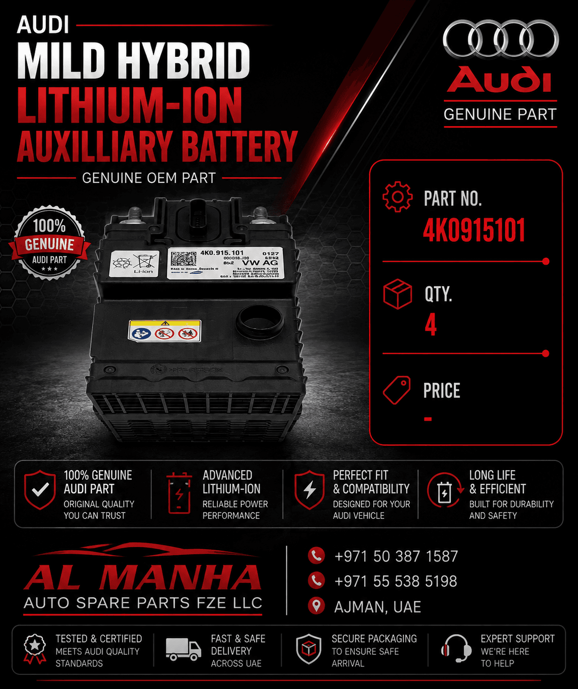Audi Mild Hybrid Lithium-ion Auxilliary Battery