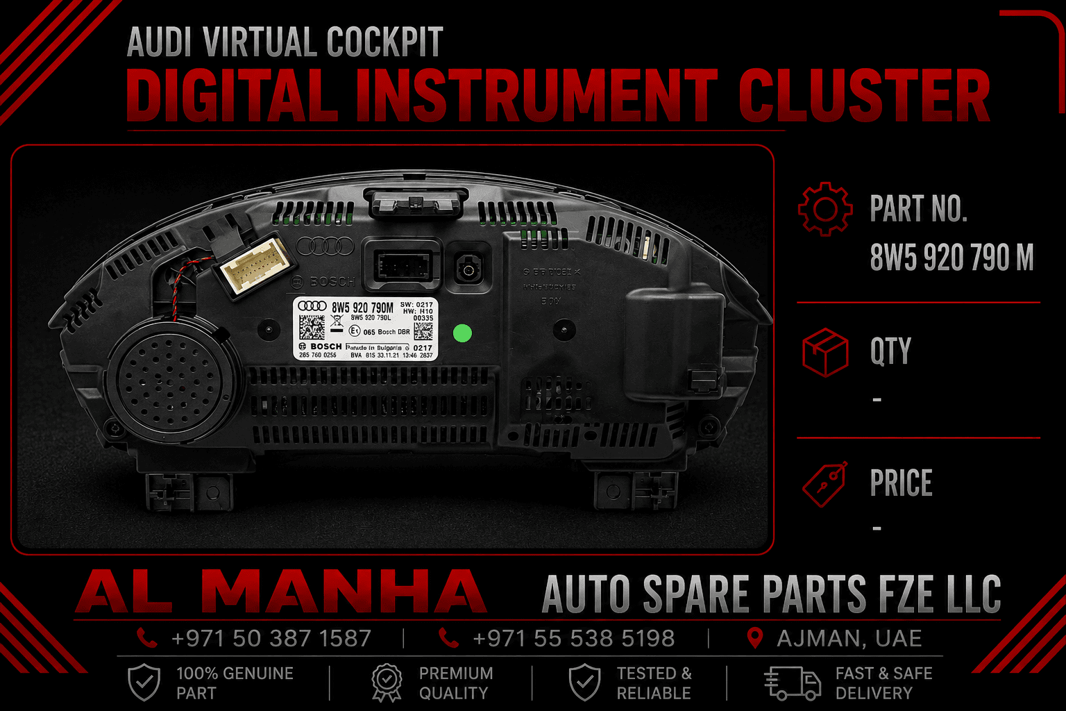Audi Virtual Cockpit (Digital Instrument Cluster). Prt no. 8W5 920 790 M