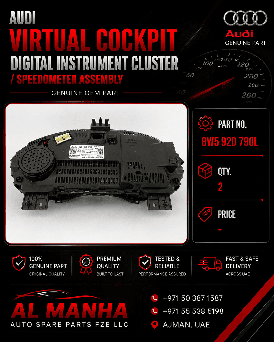 Audi Virtual Cockpit Digital Instrument Cluster _ Speedometer Assembly